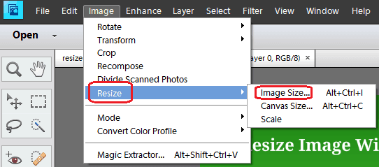 resize photos for web on photoshop elements
