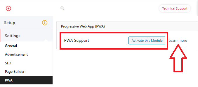 AMP for WP PWA settings