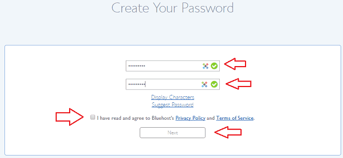 set password for bluehost account