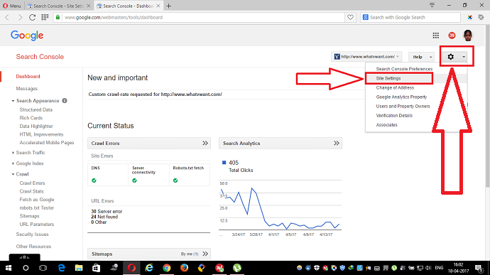 site settings in google webmaster tools
