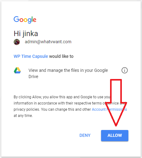 wptimecapsule google drive permission