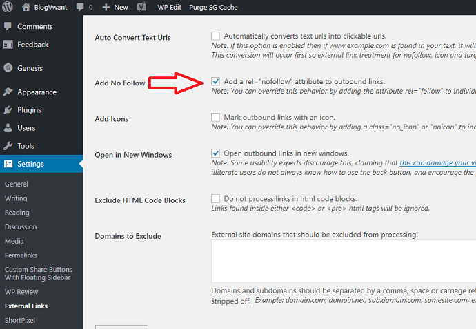 external links plugin settings