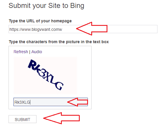 Submit website to Bing