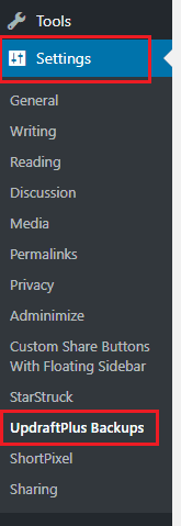 UpdraftPlus settings