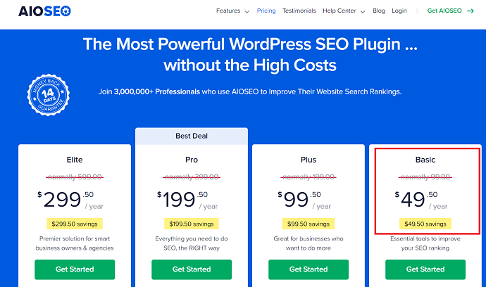 All In SEO WordPress SEO Plugin Paid Plans Pricing
