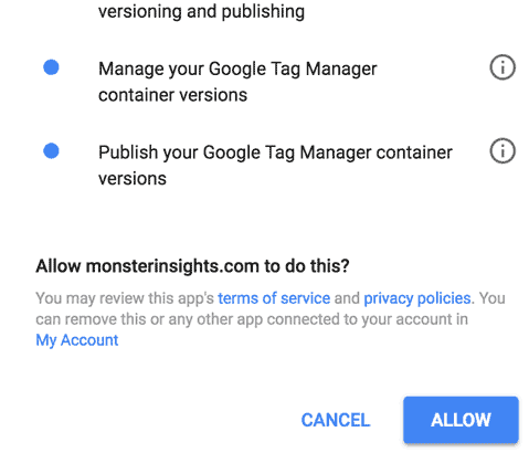 Allowing MonsterInsights to access your Google Analytics Data