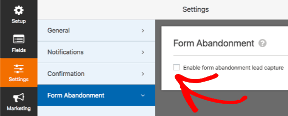 Enabling the form abandonment feature to the created forms