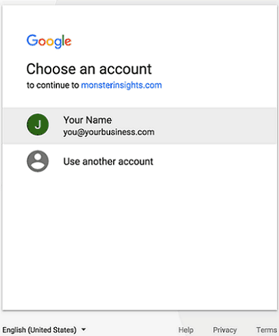 Select Your Google Account for MonsterInsights Authentication