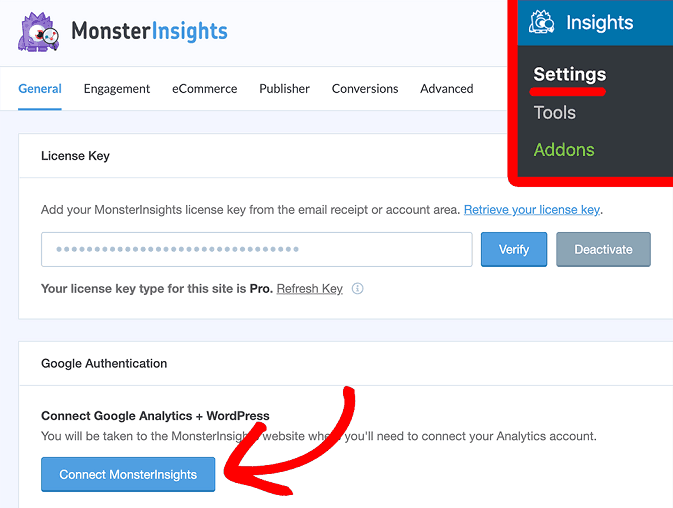 Connecting MonsterInsights to Google Analytics