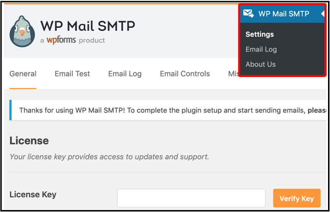 Go to-WP-Mail-SMTP-settings-page-to-access-License-Key-field