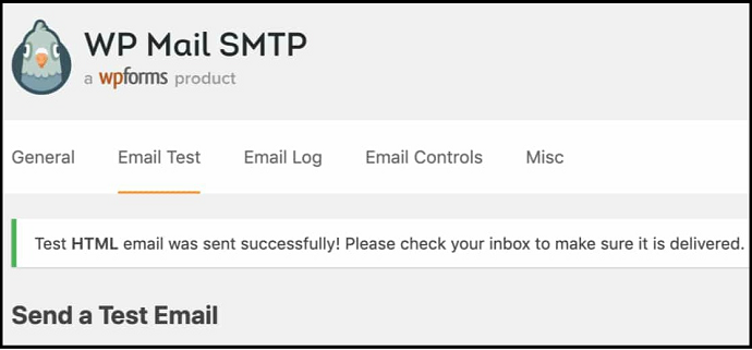 Notice-showing-the-WP-Mail-SMTP-test-email-sent-successfully-smtp
