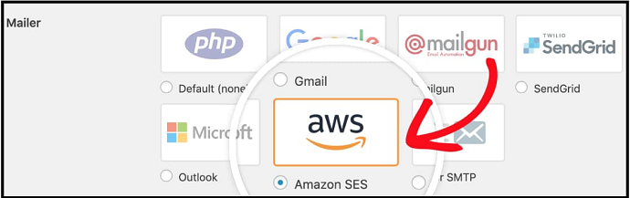Selecting-Amazon SES-Mailer-option-on-AWS-site