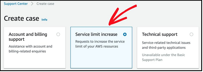 selecting-Service limit increase-option-in-AWS-account