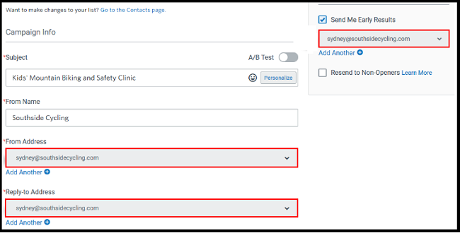 Selecting-the-verified-email-in-the-dropdowns-of-from-reply-to-early-results