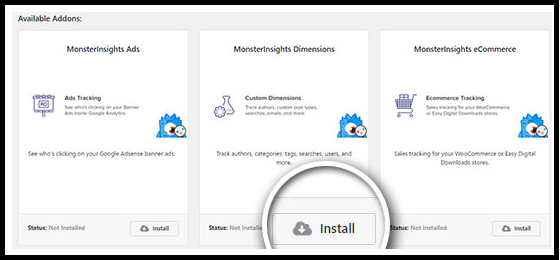MonsterInsights-Custom Dimesnions-addon-Install-option
