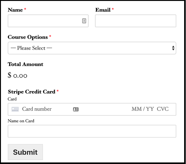A Simple Order form created using WPForms