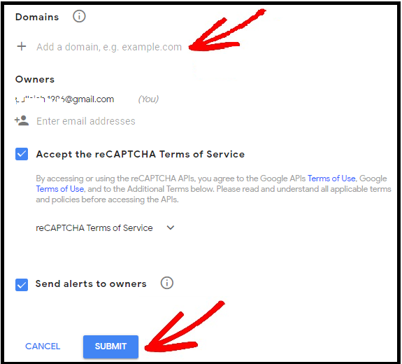Adding-your-website-information-on-Google-reCaptcha-setup-webpage