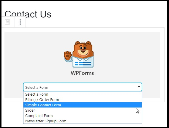 Selecting-Your Contact Form-to-add-it-to-page-or-post-on-your-website