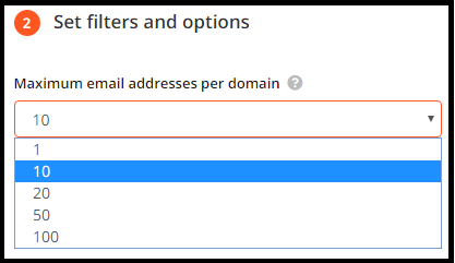 select the maximum email addresses per domain in Hunter.io Bulk Domain Search