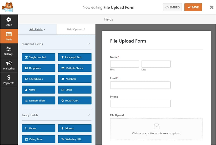 Showing-WPForms-File Upload Form-Template-Fields