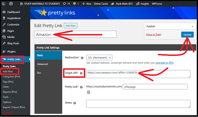 Creating-affiliate link-in-WordPress-using-Pretty Links Free Plugin