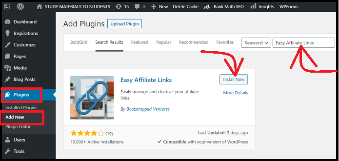 Install-Easy Affiliate Links-Free-Plugin-on-WordPress