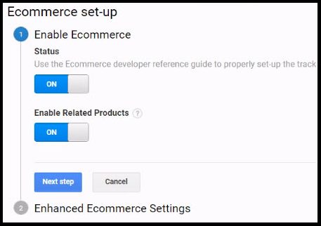 turn on-enable related products-under-Ecommerce Settings-in-Google Analytics