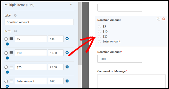Customizing-Multiple Items-field-in-WPForms-Donation-Form