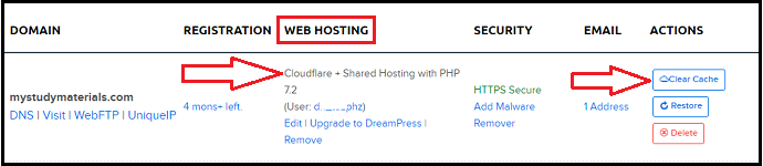 DreamHost-panel-Cloudflare-listed-with-the-PHP-version-on-Manage-Domains-page