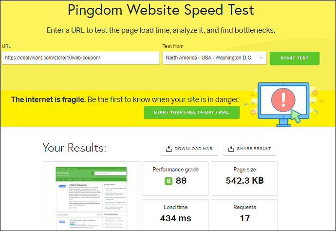 Pindom-Speed-Test-for-Dealvwant-site-with-Rocket.net-servers-To-compare-Rocket.net-Vs-SiteGround