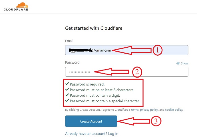 Creating an account in Cloudflare