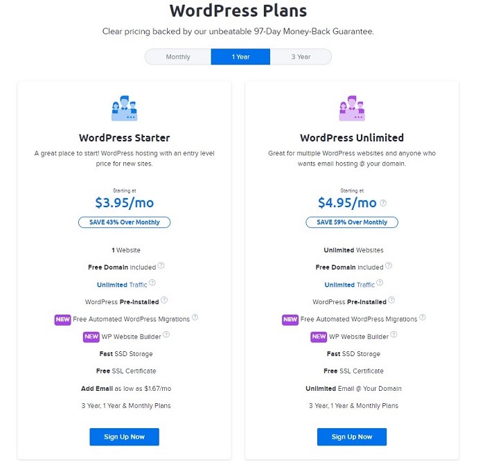 Dreamhost WordPress plans