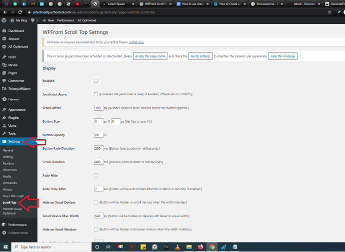 Step 2 Open WPFront Scroll Top settings
