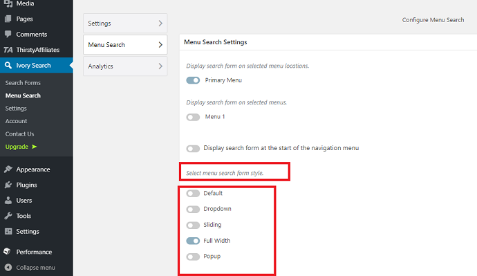 Step 4 Select Menu Search form Style