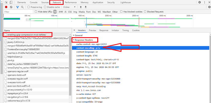 Verify GZIP Compression using Google Chrome Inspect Element