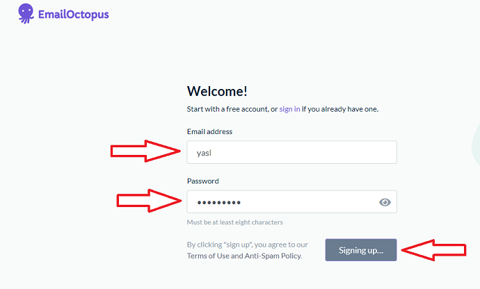 Step 2 Login or Signup to EmailOctopus