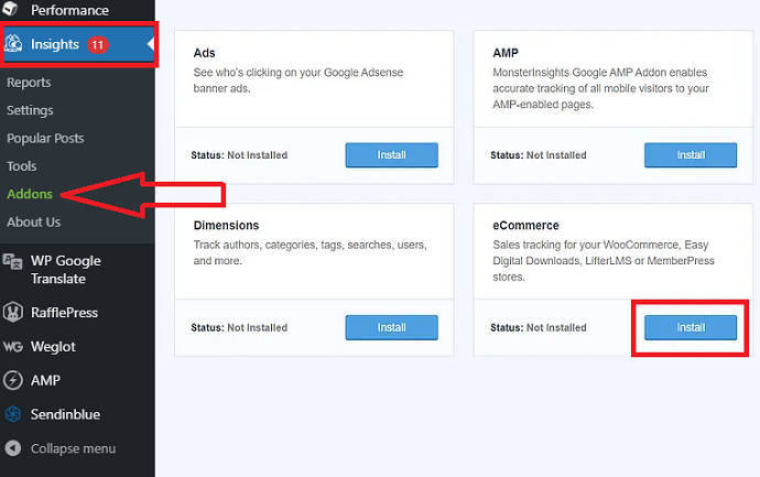 Step 5 Enable MonsterInsights eCommerce addon