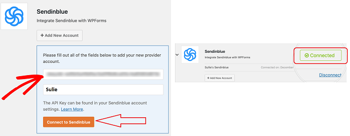 Step 6 Paste the Sendinblue API key to complete the connection