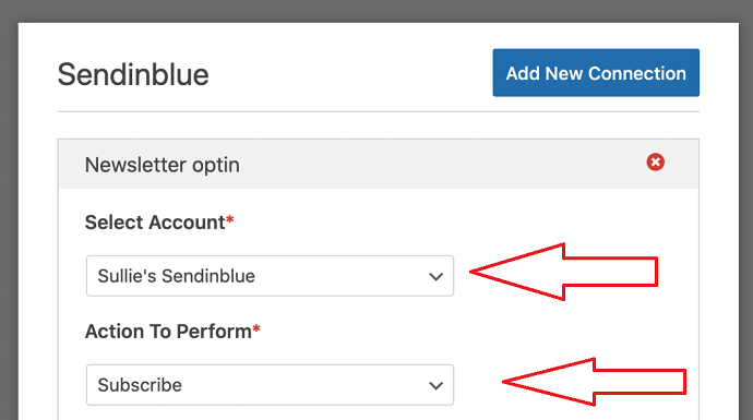 Step 8 Select Sendinblue Account and define an Action to perform