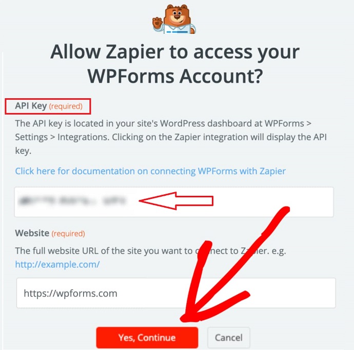 Step 9 Enter the Zapier API key