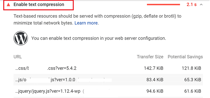 Google PageSpeed suggest to enable text compression