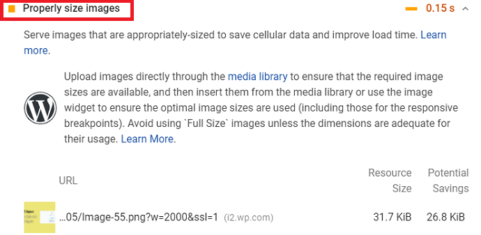 Google PageSpeed suggest to properly size images - Improve LCP
