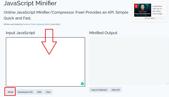 Online Javascript minifier tool to minify JS - LCP optimization