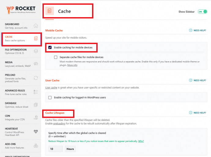 enable caching on WordPress site with WP-Rocket plugin to improve the server response time