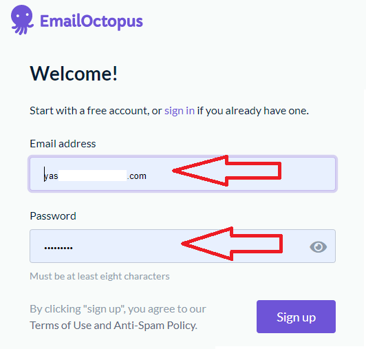 Step 1 Signup to EmailOctopus Popup Maker Free Plan and Activate it