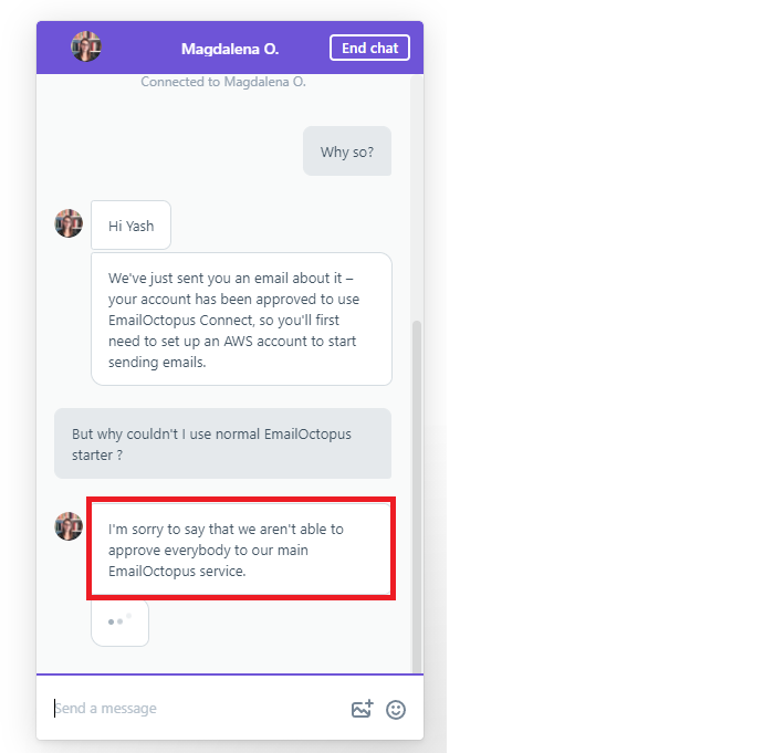 Chat with EmailOctopus support team about the available plans