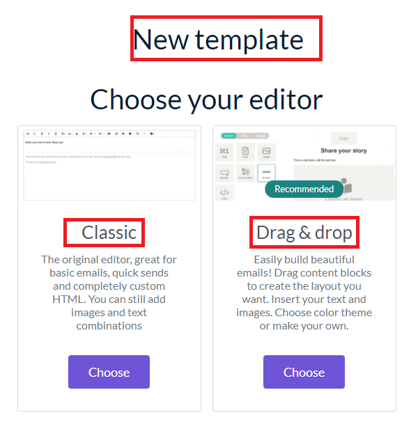 EmailOctopus - 2 ways to create new templates