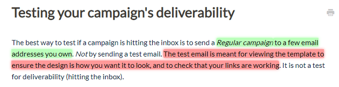 EmailOctopus Recommends Sending Email Campaign to your own addresses to test deliverability