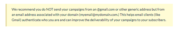 EmailOctopus recommend to not using generic email address for sending email campaigns