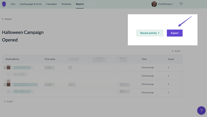 Showing and Exporting reports for specific activity